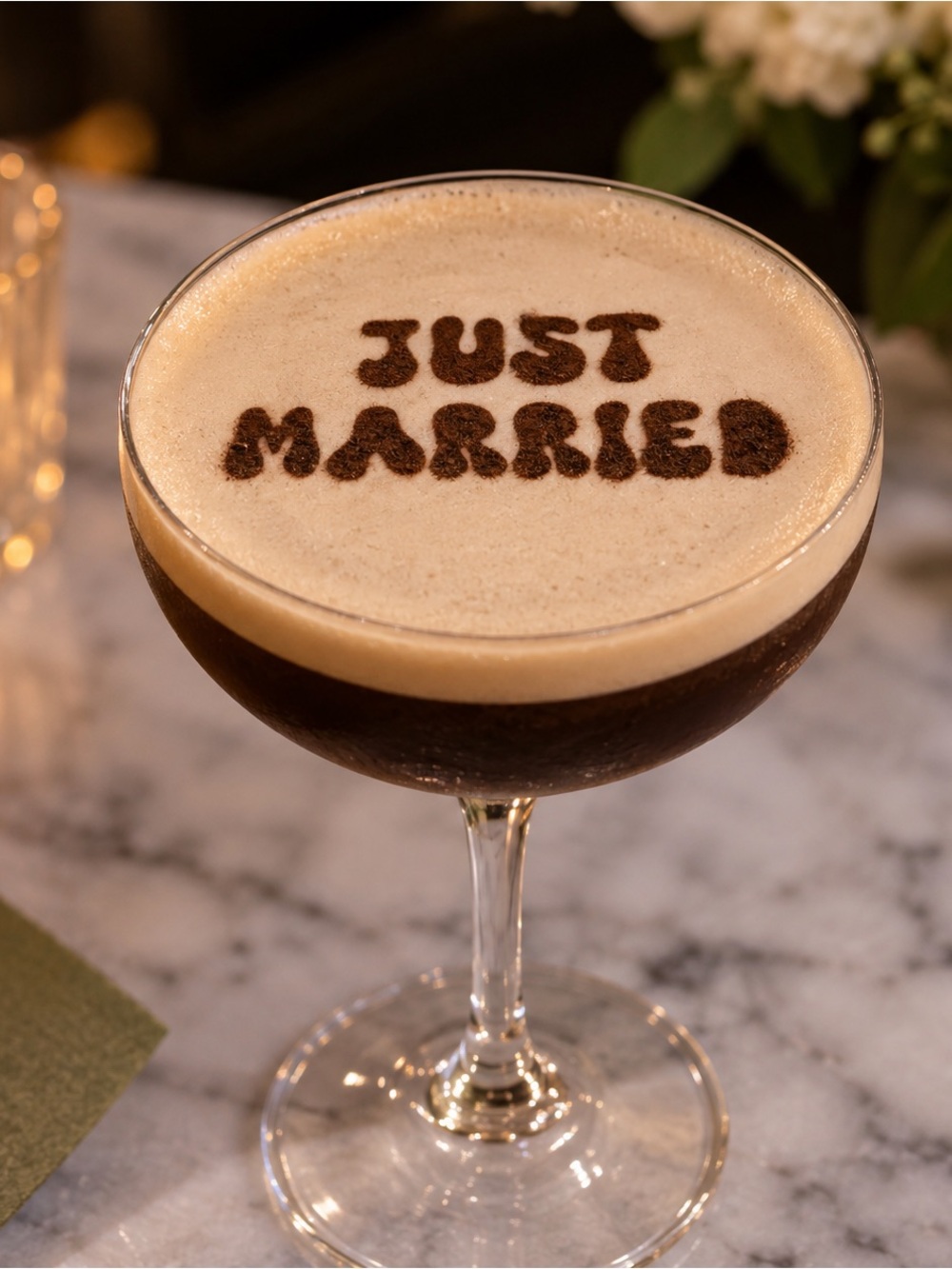 Just Married Espresso Martini Cocktail Stencil Wedding Drink Decor